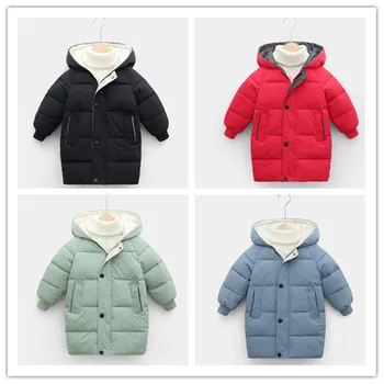 Детско пуховое Топло палто за малки момичета и момчета-тийнейджъри, палто с памучна подплата, утепленная дълго яке за зимата на сесии За деца