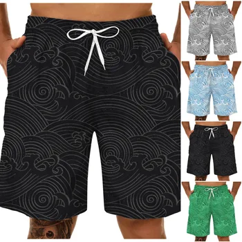 Мъжки къси панталони за настолни игри Летни Ежедневни Спортни Плюс Размера на Вълнови модел 3D принт Хавайски шорти Големи Плажни панталонки с еластична талия Homme