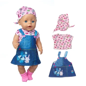 2020 Нова Засаждане на 18-инчовата Детска Новородено Кукла с Аксесоари За Облекло От 3 теми Комплект Дънкови Дрехи С Качулка Прашка за Подарък За Рожден Ден на Дете