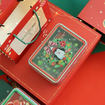 Коледни Тематични Прозрачни Прозорци капачки Лидице Кутия За Съхранение на Квадратна Кутия за бонбони, сладкиши, бисквити, Контейнери за детски фестивалния и за подарък