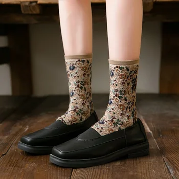 Есенно-зимни модни дамски чорапи хлопчатобумажный принт Японски Kawai Сладък чорап за жени Harajuku Ретро Реколта Градинска облекло Дълъг чорап