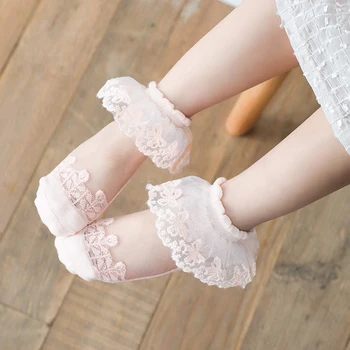Детски дантелени чорапи за малки момичета Летни памучни тънки мрежести сладки къдри Принцеса Къси чорапи за новородено, Бебешки аксесоари