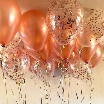15 бр./компл. Хромированное розово злато латексный набор от балон конфети розово злато рожден ден, сватбени балони детски душ декорация за партита globos