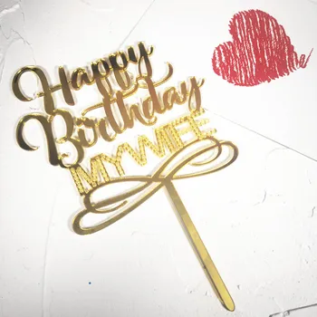 Нов честит Рожден Ден на Мъжа Ми Жена Торта Topper Златен Акрил Торта Topper за Мъже И Жени Двойки Рожден Ден Украси Тортата