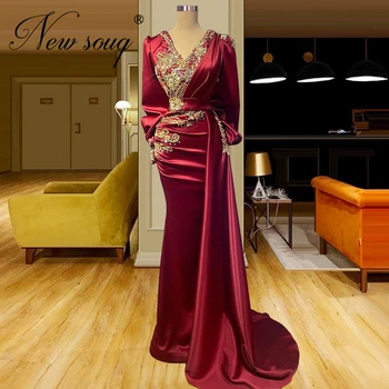 Дубай Дизайн Червено Сватбена рокля 2022 Мъниста Русалка Вечерни рокли Robe De Soirée Femme Рокли за подиум Арабски Рокли за бала