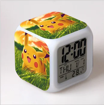 Pokemon alarm clock Деца Пикачу LED Цифров 7 Промяна на Цвета на Часовници Дете, Момиче, Момче-Голям Екран Многофункционален лека нощ