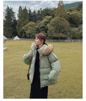 2020 Нов стил на Паркове с утиным пух Жените в корейски стил Меховое топло палто с качулка, Женски топлинни якета за Зимата