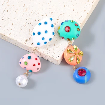 Модни Метални Смола Акрилни Имитация на перли Геометрични Обеци, Дамски популярни преувеличени обеци на куки Аксесоари за партита