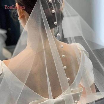 YouLaPan V64-D Перлена Завесата на Сватбена рокля, Аксесоари за Бяла Сватба Воал с цвят на слонова кост 1 Слой Лъскава Фаты за младоженци с гребен Дамски воали