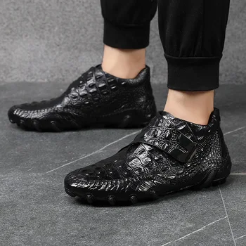 Известни луксозни ботильоны Мъжки обувки, Обувки от естествена кожа, Мокасини от телешка кожа с крокодиловым модел Ежедневни обувки