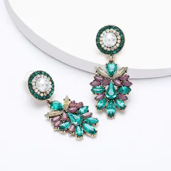 Модни Многоцветни обеци-капки с кристали за жени, Модни Бохо, Ефектни кръгли бижута с перли, Аксесоари за партита, Сватбени подаръци