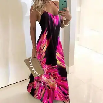 2020-Секси Ежедневна рокля с безплатен каишка Цвят секси Летни тениски с лък в стил Бохо без ръкави Макси Рокля в Големи размери и Големи рокли Халат Femme