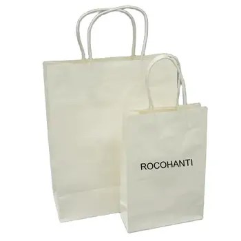 100x, Отпечатани на поръчка Бели хартиени торби от Крафт-хартия Евтини хартиени подаръчни торбички за пазаруване с логото Си