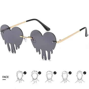 2021 Модни слънчеви очила без рамки със сърца за жени с пискюли Steampunk Дизайн Слънчеви очила Уникални Големи сърца