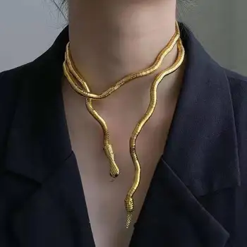 XIALUOKE Нов Пънк, Хип-Хоп Метал е персонализиран По Желание Златист Цвят Змия Мултифункционално Колие За жени Празнични украси за партита