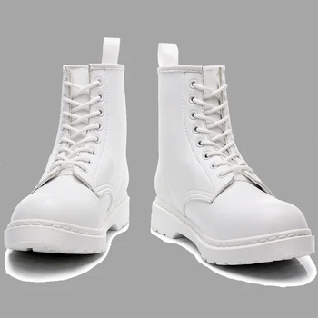 Дамски обувки от естествена кожа 2021 Модни бели ботильоны Дамски Ежедневни обувки Зимни двойка Мъжки Пънк Мотоциклетни Ботас Плюс Размер