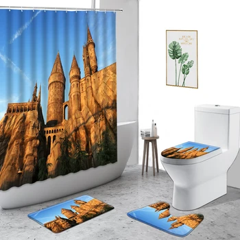 3D Египет Пирамида Пейзаж на Пустинята Завеси за душ Начало Декор на Фона Комплект за баня Противоскользящий Килим Капак на тоалетната чиния Завеса за баня