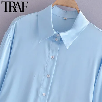ТРАФИКА на Дамска мода Свободни блузи с леко натискане, Реколта дамски ризи с копчета и дълъг ръкав Blusas Шик върховете