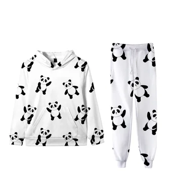 2021 Нов 3D принт Китайска панда Хип-хоп Харадзюку с качулка и дълъг ръкав, 2 бр. За жени/мъже Есенен детски спортен костюм блузи, Панталони