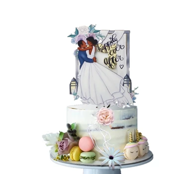 Нов 3D Цветен Сватбена Торта Topper Акрилни Rose gold г-жа и г-Н сватба парти Топперы за торта за Свети Валентин подаръци за декорация