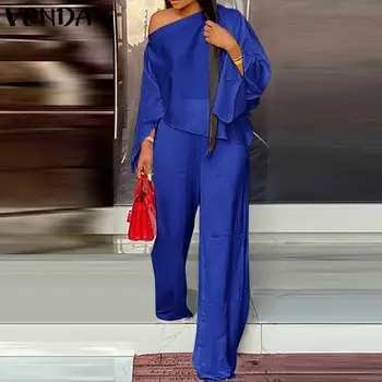 Дамски комплекти VONDA 2021 Есенни блузи с дълги ръкави и широки штанинами Дълги панталони Палацо Дамски комплекти от две части Дамски градинска облекло