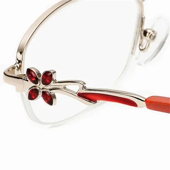 Luxry Анти-Синя Светлина Цвете Очила за четене За жени Корпоративна дизайн Половината Рамки на Очила за късогледство Очила за Далекогледство +1,0~+4,0