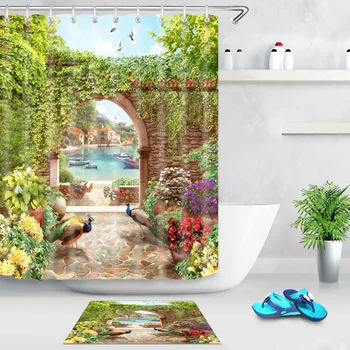 Нова Креативна Полиестерна Пейзаж Завеса За Душ 3D Дигитален Печат Полиестерна Водоустойчива Декоративна завеса За Душ за баня