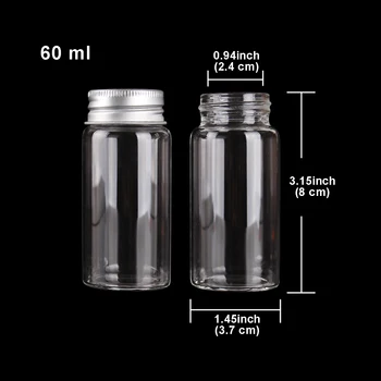3шт 60 мл 37*80 мм Стъклени Бутилки за съхранение с алуминиеви капачки на Бутилки за бонбони Буркани за подправки Контейнер за таблетки за diy
